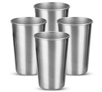 Bncxdc Stainless Steel Tumbler, 4pcs Reusable Metal Beer Cups, BPA Free Mug Stackable Metal Cup, for Camping, Picnic, Home, Kids and Adults, 17oz/500ml, Silver