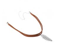 BNCXMO 2 Layered Necklace for Women, Vintage Statement Necklace for Women Adjustable Velvet Brown Brown Leather Choker Necklace with Feather Pendant