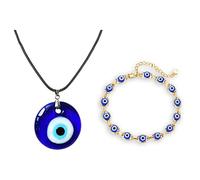 BNCXMO 2 Pcs Evil Eye Necklace Bracelet Set Blue Glass Turkish Necklace for Women Evil Eye Chain Bracelet Jewelry