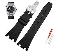 BNCXMO 28mm Black Soft Silicone Rubber Watch Strap Bracelet Wristband for AP Royal Oak Watchband Belt 40mm 42mm (Color : A- Black Gold, Size : 28mm)