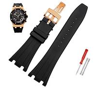 BNCXMO 28mm Black Soft Silicone Rubber Watch Strap Bracelet Wristband for AP Royal Oak Watchband Belt 40mm 42mm (Color : A- Black Gold, Size : 28mm)