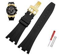 BNCXMO 28mm Black Soft Silicone Rubber Watch Strap Bracelet Wristband for AP Royal Oak Watchband Belt 40mm 42mm (Color : A- Black Gold, Size : 28mm)