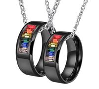 BNCXMO 2PCS His Hers Matching Set Necklace for Couples, Lgbt with CZ Necklace Pendant for Women, Black Stainless Steel Pendant Necklaces, Length 50/ 60CM