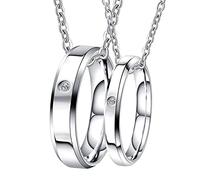 BNCXMO 2PCS Matching Necklaces Couples, Polished with CZ Dainty Necklace for Women, Stainless Steel Necklaces, Length 50/ 60CM