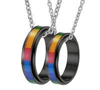 BNCXMO 2PCS Relationship Necklace for Couples, Spinner Lgbt Woman's Necklaces, Black Stainless Steel Vintage Pendant Necklace, Length 50/ 60CM