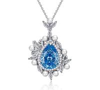 BNCXMO 925 Real Silver 11 * 15mm Aquamarine Topaz Pearl Pendant Necklace for Women Gem Jewelry