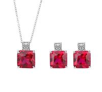 BNCXMO 925 Sterling Silver 12 * 12mm Ruby Gemstone Necklace Pendant Earrings for Women Charms Jewelry Sets