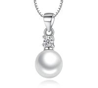 BNCXMO 925 Sterling Silver Jewelry Crystal Zircon Pearl Round Pendant Necklaces For Women Length 45CM