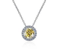 BNCXMO Accessories 1 to 2ct Moissanite Necklaces for Women, D Color Round Cut Yellow/Blue/Pink Diamond Necklaces, Pendant Necklaces