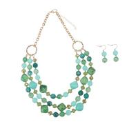 BNCXMO Accessories 1set Resin Layered Necklace Vintage Earrings Vintage Necklace Trendy Necklaces Green Plastic