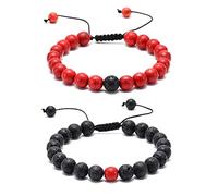 BNCXMO Adjustable Bead Bracelets for Men, Simple Bracelets 8MM Lava Stone Magnesite Adjustable Weave Jewelry Bracelet