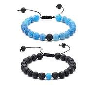 BNCXMO Adjustable Bead Bracelets for Men, Simple Bracelets 8MM Lava Stone Magnesite Adjustable Weave Jewelry Bracelet