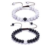 BNCXMO Adjustable Bead Bracelets for Men, Simple Bracelets 8MM Lava Stone Magnesite Adjustable Weave Jewelry Bracelet