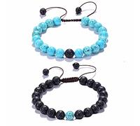 BNCXMO Adjustable Bead Bracelets for Men, Simple Bracelets 8MM Lava Stone Magnesite Adjustable Weave Jewelry Bracelet