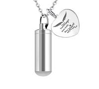 BNCXMO Angel Wings Heart Charm & Cylinder Memorial Urn Necklace Stainless Steel Cremation Jewelry for Ashes Women/Men