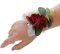 BNCXMO Bridesmaid Wrist Corsage White Wedding Bracelet Rose Flower Wedding Groom Boutonniere Accessories