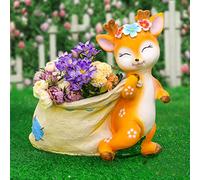 BNCXMO Christmas Deer Figurine Decoration, Sika Deer Flowerpot Statue Garden Ornaments, Resin Animal Art Sculpture, Lawn Fawn Decor, G
