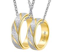 BNCXMO Couples Necklaces for 2 Engraved I Love You, Spinner Matte Women's Necklace Dainty, Necklaces Stainless Steel, Length 50/ 60CM