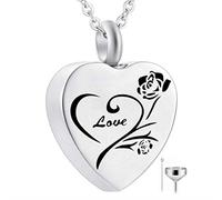 BNCXMO Cremation Jewelry Sterling Silver Engraved Urn Necklace for Ashes Keepsake Rose Flower Shape Pendant Necklace