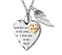 BNCXMO Cremation Urn Necklace for Ashes Urn Jewelry,Angel Wings Carved Locket Stainless Steel Keepsake Waterproof Memorial Pendant for Ashes mom & dad with Filling Kit
