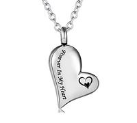 BNCXMO Cremation Urn Necklace for Ashes Urn Jewelry,Forever in My Heart Carved Locket Stainless Steel Keepsake Waterproof Memorial Pendant for Ashes