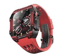 BNCXMO Fluororubber Watch Band Carbon Fiber Bezel for 8/7/6/5/4/SE, Carbon Fiber Luxury Watch Band Compatible with IWatch Series 44/45mm,With Tools