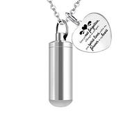 BNCXMO Forever in My Heart - Stainless Steel Urn Necklaces for Ashes Cremation Pendant Charm Cylinder Necklace for Ashes Memorial Jewelry