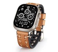 BNCXMO Genuine Leather Watch Band Compatible with Ultra 49mm Crazy-Horse Leather Watch Straps Rough Oil Top Grain Handmade Men Watch Bands Compatible with iWatch Ultra/Ultra 2