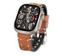 BNCXMO Genuine Leather Watch Band Compatible with Ultra 49mm Crazy-Horse Leather Watch Straps Rough Oil Top Grain Handmade Men Watch Bands Compatible with iWatch Ultra/Ultra 2