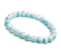 BNCXMO Genuine Natural Larimar Gemstone Crystal Round Bead Stretch Bracelet 6mm