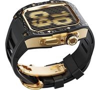 BNCXMO Luxury Carbon Fiber Watch Case+Rubber Watch Band,For SE 8 7 6 5 4 SE, Metal Retro Case and Watch Band,For Iwatch 45mm 44mm Series Watch DIY
