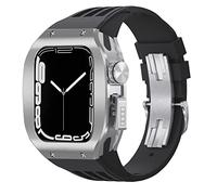 BNCXMO Luxury Titanium Alloy Modification Kit for Case 45mm for iWatch 8 7 6 5 4 SE 45mm 44mm Fluorine Rubber Watch Band (Size:45mm)