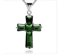 BNCXMO Men Necklace For Girls Jewelry Fashion Crystal Green Cross Pendant Necklace Female Accessories