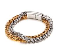 BNCXMO Men's Stainless Steel Link Bracelets, Double Link Personalised Bracelet, Gift for Couples, Husband, Boyfriend