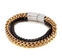 BNCXMO Men's Stainless Steel Link Bracelets, Double Link Personalised Bracelet, Gift for Couples, Husband, Boyfriend
