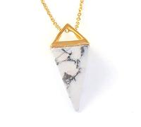 BNCXMO Natural Gem Stone Pyramid Pendulum Pendant Crystal Quartz Onyx Necklaces Suspension for Women Men-Lapis Lazuli Small