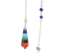 BNCXMO Natural Stone 7 Chakra Pendant Natural Dowsing Pendulum Necklaces Rainbow Layered Spiritual Amulet-E-3 No Chain