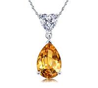 BNCXMO Necklaces for Women Girls Drop Shape 2.6 Carats Citrine Pendant Necklace 925 Sterling Silver Pendant Necklace 18'', Jewelry For Women Choker Necklaces,Necklaces