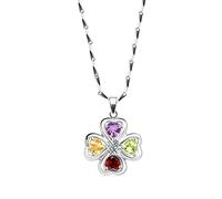 BNCXMO Necklaces for Women Girls Shamrock Clover Pendant Colored Gemstone Necklace with Sterling Silver Crystal Gemstone Necklace Clothes Chain Necklace for Women Choker Necklaces
