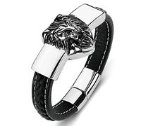 BNCXMO Personalised Gifts Bracelets Men's Punk Men's Bracelet Engraved Lion Charm Bracelet Bracelet Titanium Steel with Magnetic Clasp