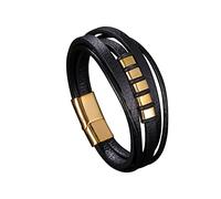 BNCXMO Personalised Gifts Charm Bracelets, Bracelets Men's for Engraving Multi-Layer Bracelets Men's Bracelet Stainless Steel with Magnetic Clasp, Length 16.5 cm, Faux,
