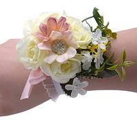 BNCXMO Pink Wrist Corsage Wedding Bracelet Bridesmaid Flower Corsage Bracelet Wedding Silk Ribbon Artificial Flowers Marriage