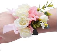 BNCXMO Pink Wrist Corsage Wedding Bracelet Bridesmaid Flower Corsage Bracelet Wedding Silk Ribbon Artificial Flowers Marriage