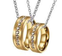 BNCXMO Relationship Necklace for Couples 2PCS, Brushed with Cubic Women's Necklace Charms, Stainless Steel Necklace Set, Length 50/ 60CM