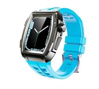 BNCXMO Retrofit Kit Rubber Strap+Metal Case for Band 45mm 44mm Stainless Steel Kit Cover for iWatch Series 8 7 6 5 4 SE Belt (Color : Blue-Black-Black, Size : 44MM)