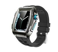 BNCXMO Retrofit Kit Rubber Strap+Metal Case for Band 45mm 44mm Stainless Steel Kit Cover for iWatch Series 8 7 6 5 4 SE Belt (Color : Blue-Black-Black, Size : 44MM)