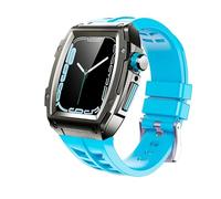 BNCXMO Retrofit Kit Rubber Strap+Metal Case for Band 45mm 44mm Stainless Steel Kit Cover for iWatch Series 8 7 6 5 4 SE Belt (Color : Blue-Black-Black, Size : 44MM)