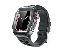 BNCXMO Retrofit Kit Rubber Strap+Metal Case for Band 45mm 44mm Stainless Steel Kit Cover for iWatch Series 8 7 6 5 4 SE Belt (Color : Blue-Black-Black, Size : 44MM)