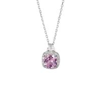 BNCXMO Round Square Long Pendant Necklace Pink Gemstone Jewelry for Women Sterling Silver Necklaces