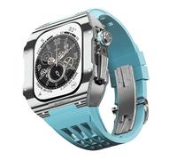 BNCXMO Rubber Watch Band Carbon Fiber Bezel,For SE/4/5/6/7/8 Mod Kit Accessories Replacement Fluororubber Watch Band,For IWatch Series 44/45mm,With Band Tool